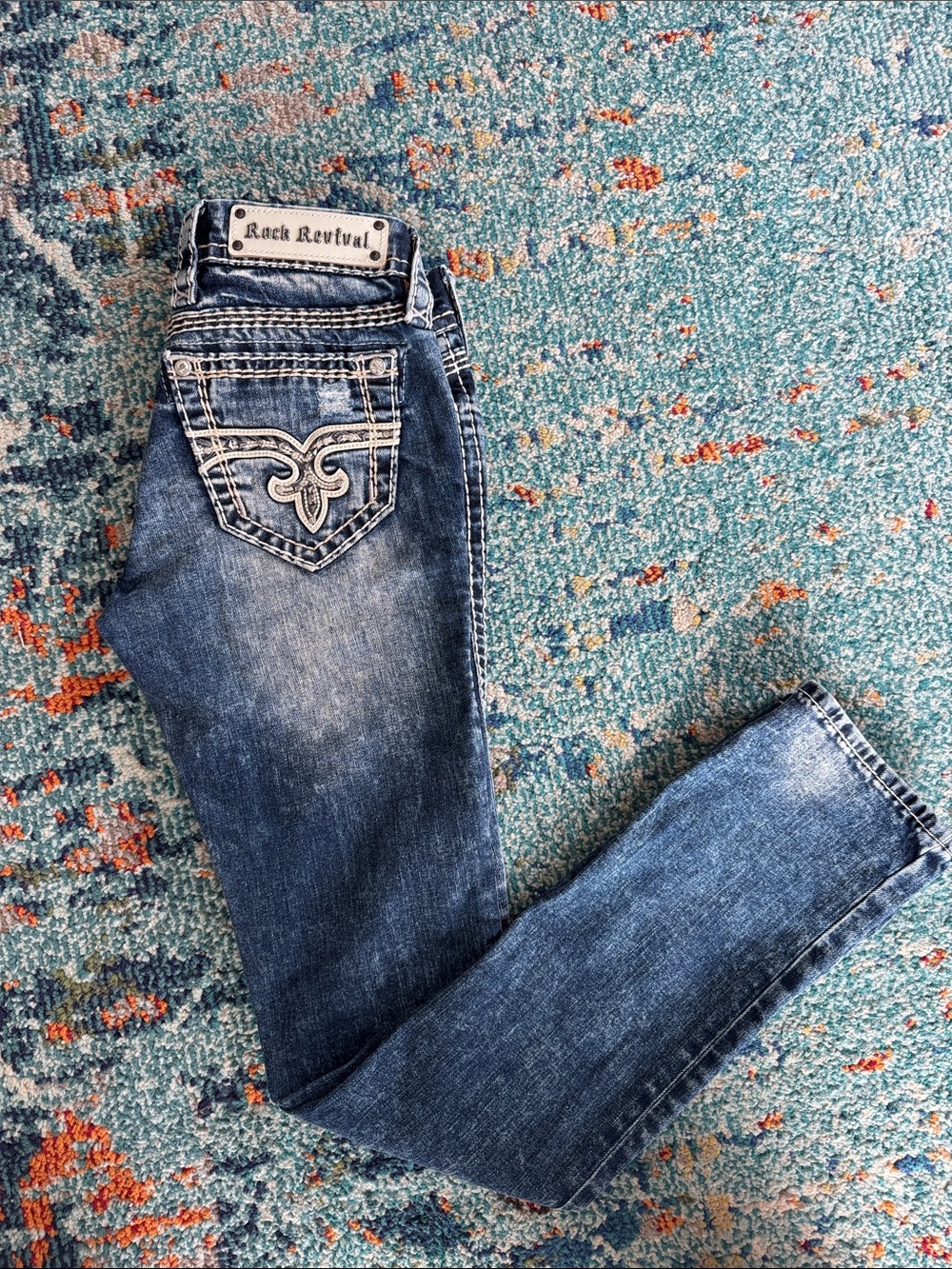 Rock Revival Women's Skinny Jeans in Dark Blue Wash